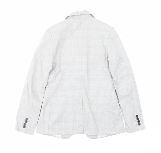 H&M Womens Grey Plaid Polyester Jacket Suit Jacket Size 6