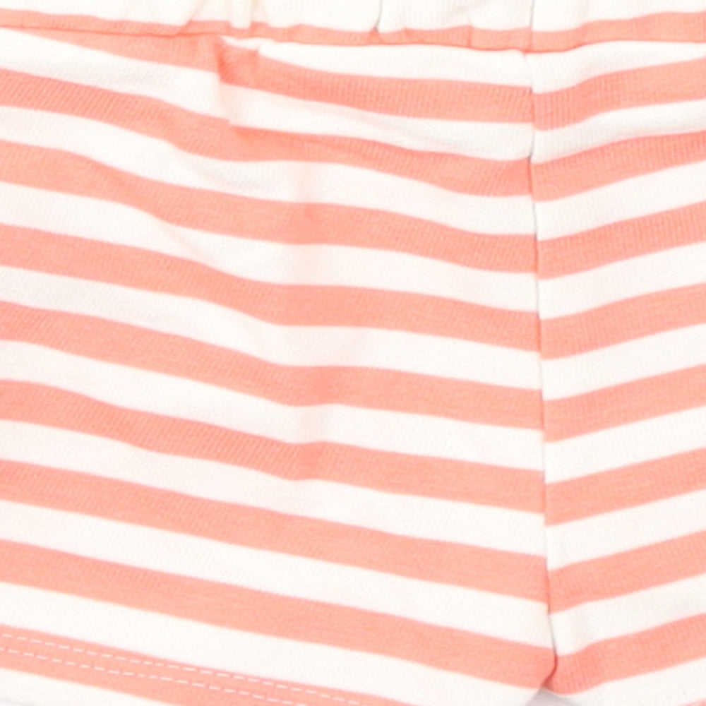 Marks and Spencer Girls Pink Striped Cotton Cropped Trousers Size 3-6 Months Drawstring - Shorts