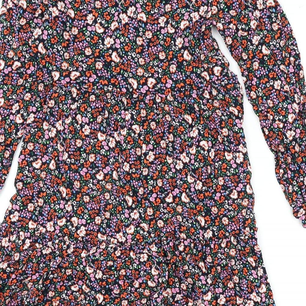 Marks and Spencer Womens Multicoloured Floral Viscose A-Line Size 10 V-Neck Tie