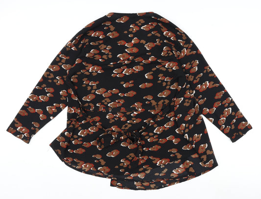 Boohoo Womens Black Animal Print Polyester Kimono Blouse Size 10 V-Neck - Leopard Print