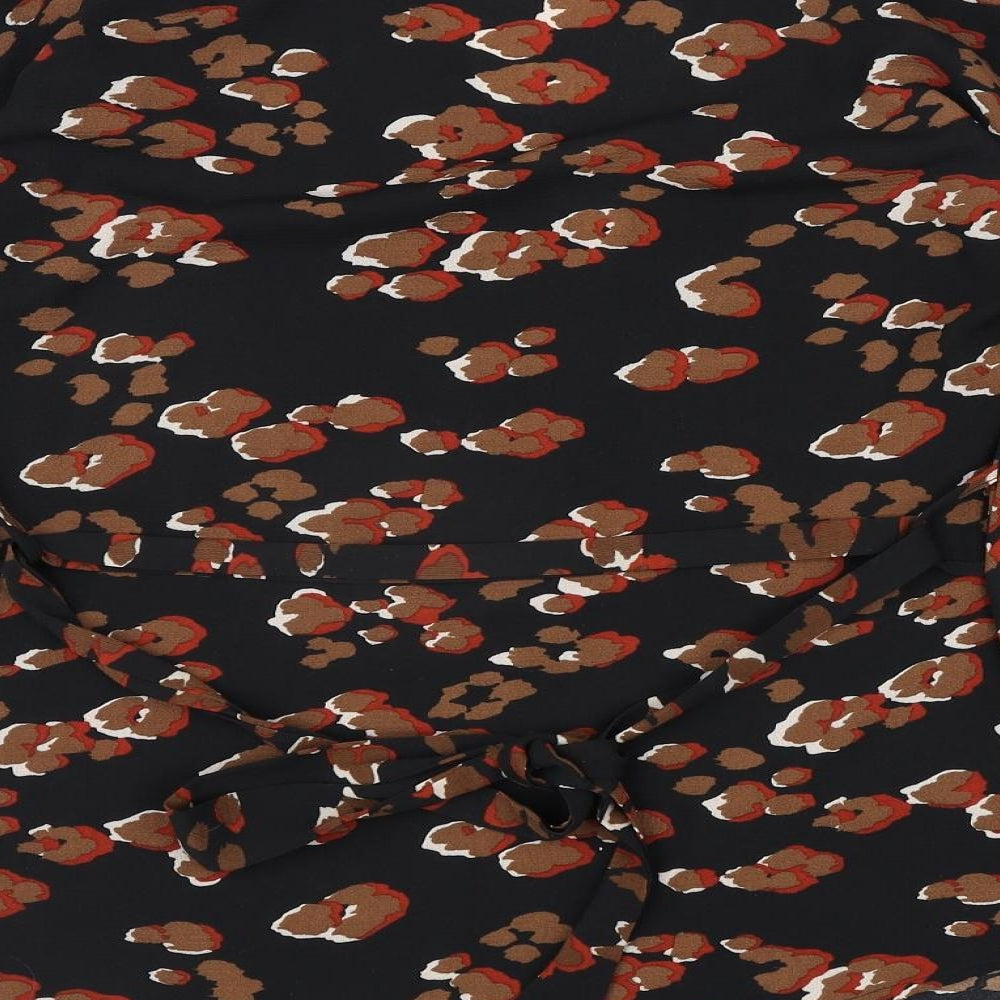 Boohoo Womens Black Animal Print Polyester Kimono Blouse Size 10 V-Neck - Leopard Print