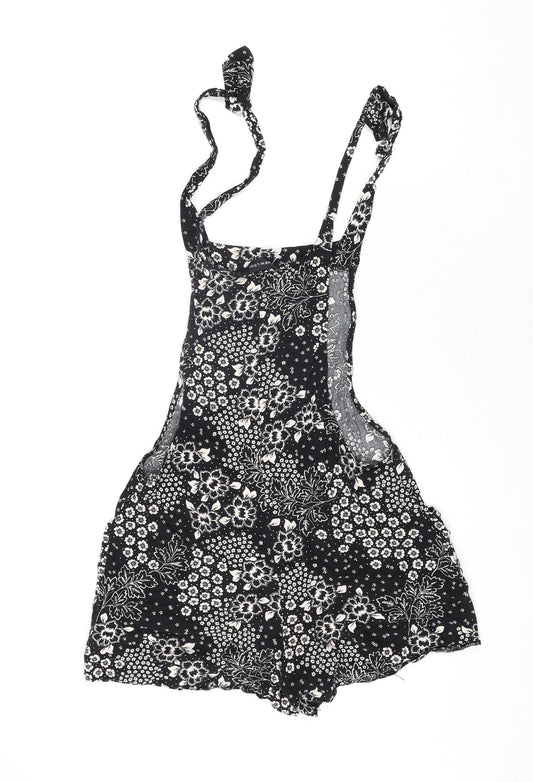 New Look Womens Black Floral Viscose Playsuit One-Piece Size 8 Tie
