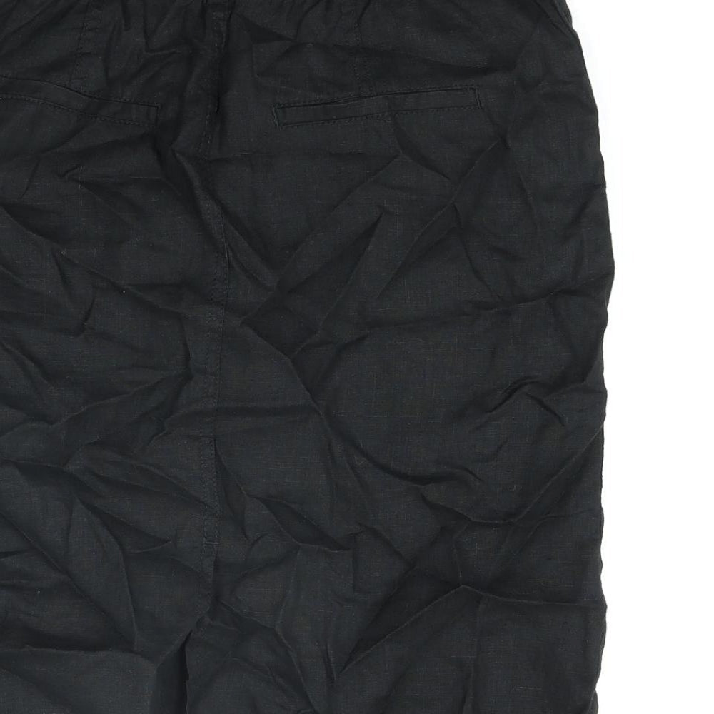 Marks and Spencer Womens Black Linen Straight & Pencil Skirt Size 30 in Zip - Drawstring Waist