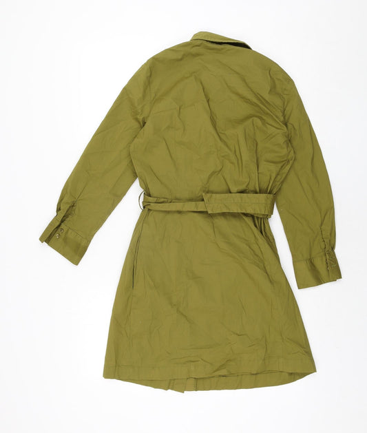Mango Womens Green Cotton Shift Size S Collared Button - Belted