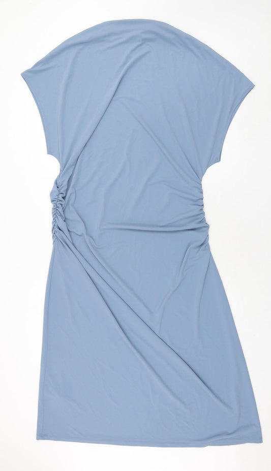 Marks and Spencer Womens Blue Polyester Shift Size 18 Square Neck Pullover - Rouched