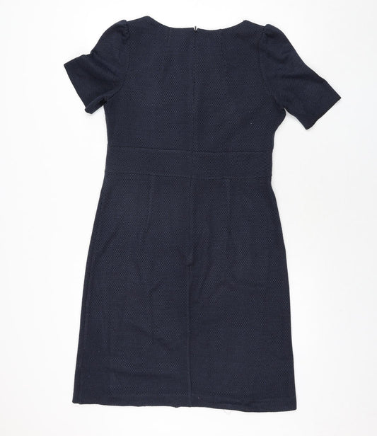 John Lewis Womens Blue Geometric Polyester Shift Size 14 Round Neck Zip