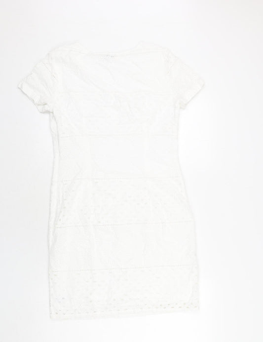 Per Una Womens White Cotton Shift Size 10 Round Neck Zip