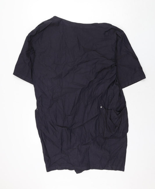 Sisley Womens Blue Cotton Shift Size S Cowl Neck Snap - Asymmetric Fastening