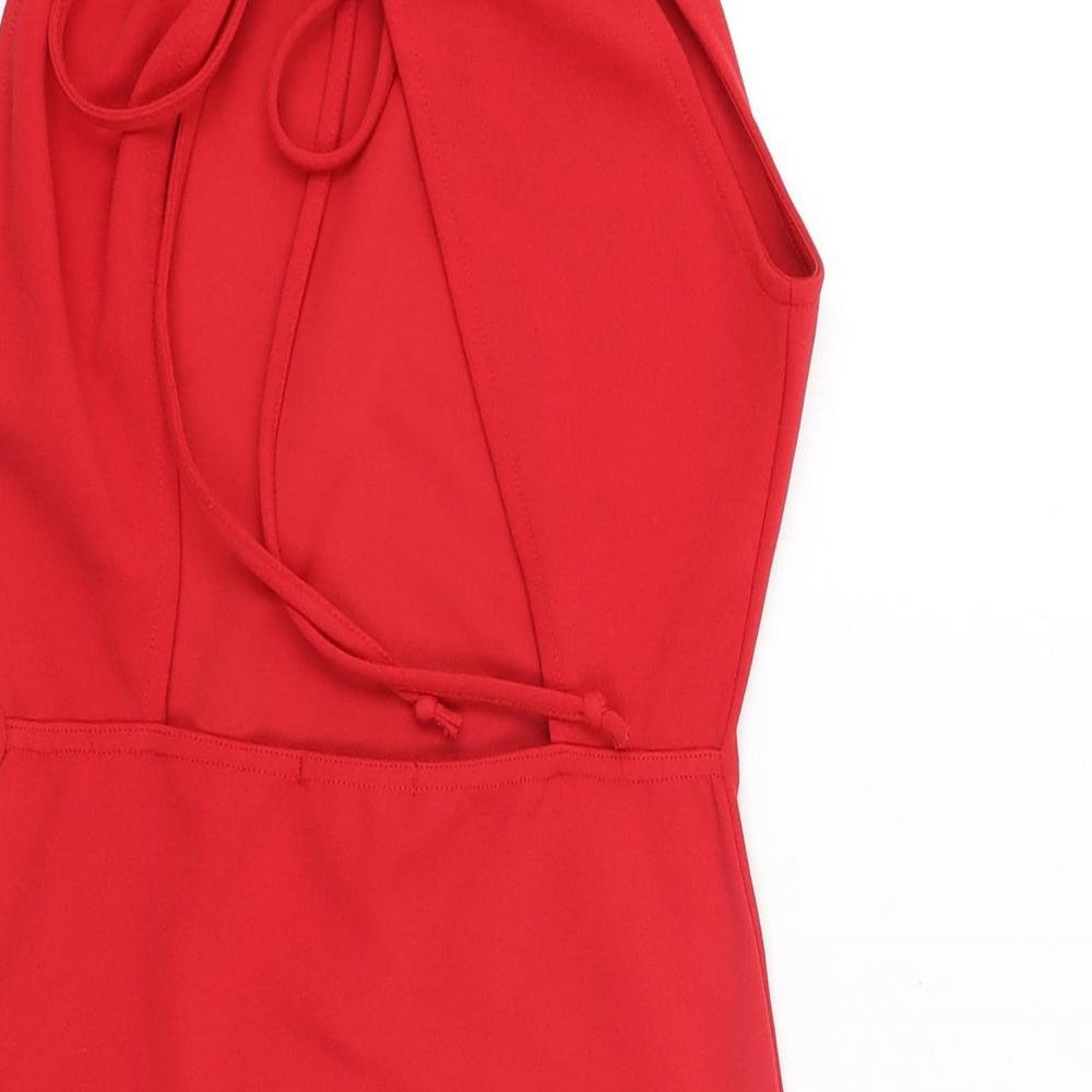 PRETTYLITTLETHING Womens Red Polyester Mini Size 4 Round Neck Tie - Open Back