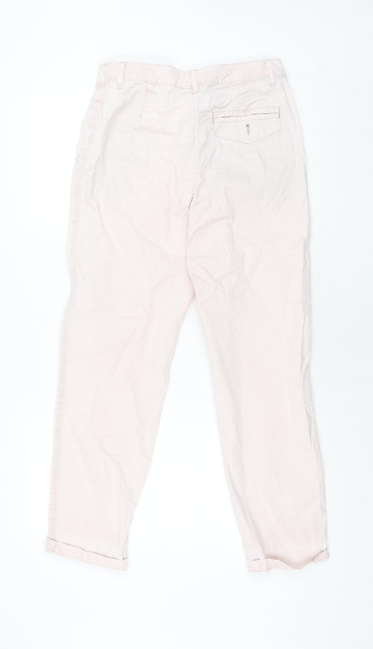 Marks and Spencer Womens Pink Cotton Chino Trousers Size 10 L28 in Regular Zip - Taped Sides