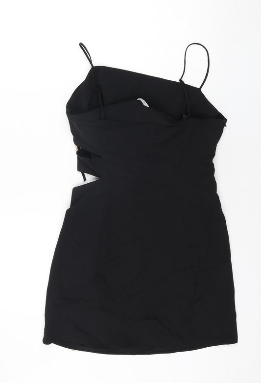 Zara Womens Black Polyester Mini Size L Square Neck Zip - Cut Out Detail