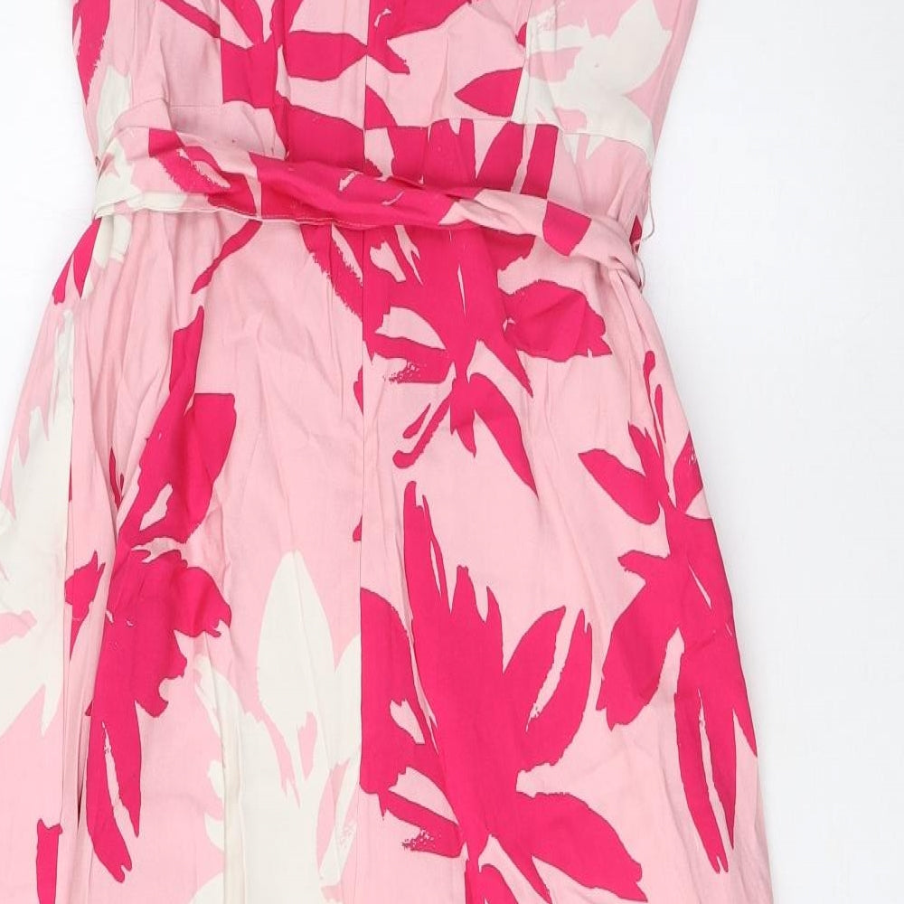 Per Una Womens Pink Geometric Viscose A-Line Size 12 Boat Neck Zip - Belted