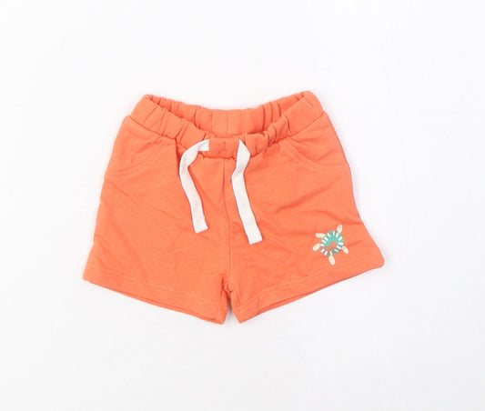 Marks and Spencer Boys Orange Cotton Cropped Trousers Size 0-3 Months Drawstring - Turtle