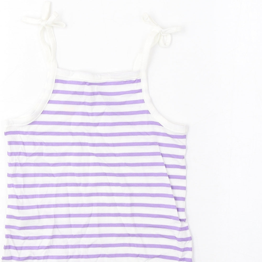 Marks and Spencer Girls Purple Striped Cotton Cropped Tank Size 2-3 Years Square Neck Pullover - Embroidered, Heart