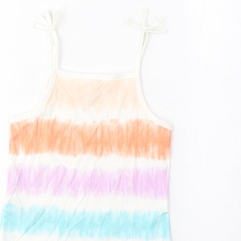 MARKS AND Girls Multicoloured Striped Cotton Cropped Tank Size 3-4 Years Square Neck Pullover