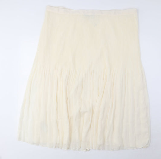 Marks and Spencer Womens Ivory Polyester A-Line Skirt Size 24 Zip - Pleated