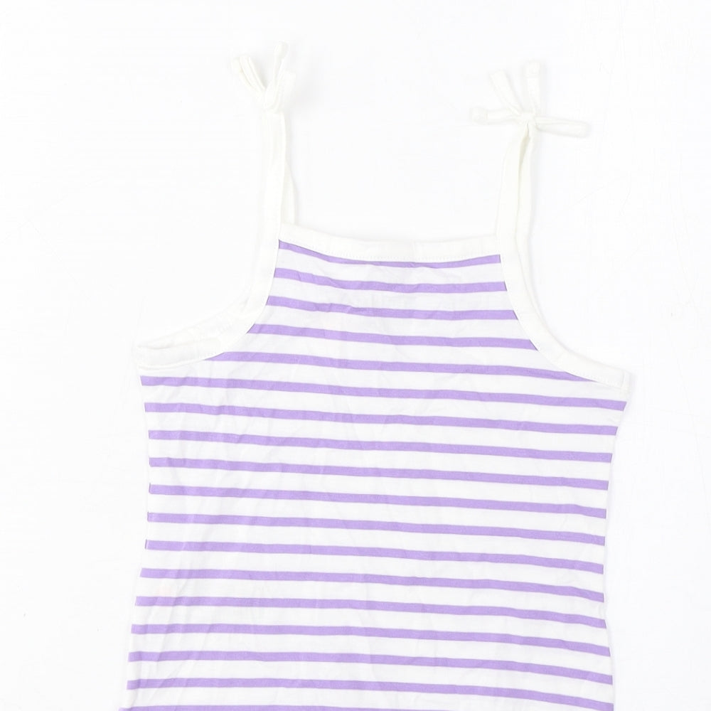 Marks and Spencer Girls Purple Striped Cotton Cropped Tank Size 2-3 Years Square Neck Pullover - Embroidered, Heart