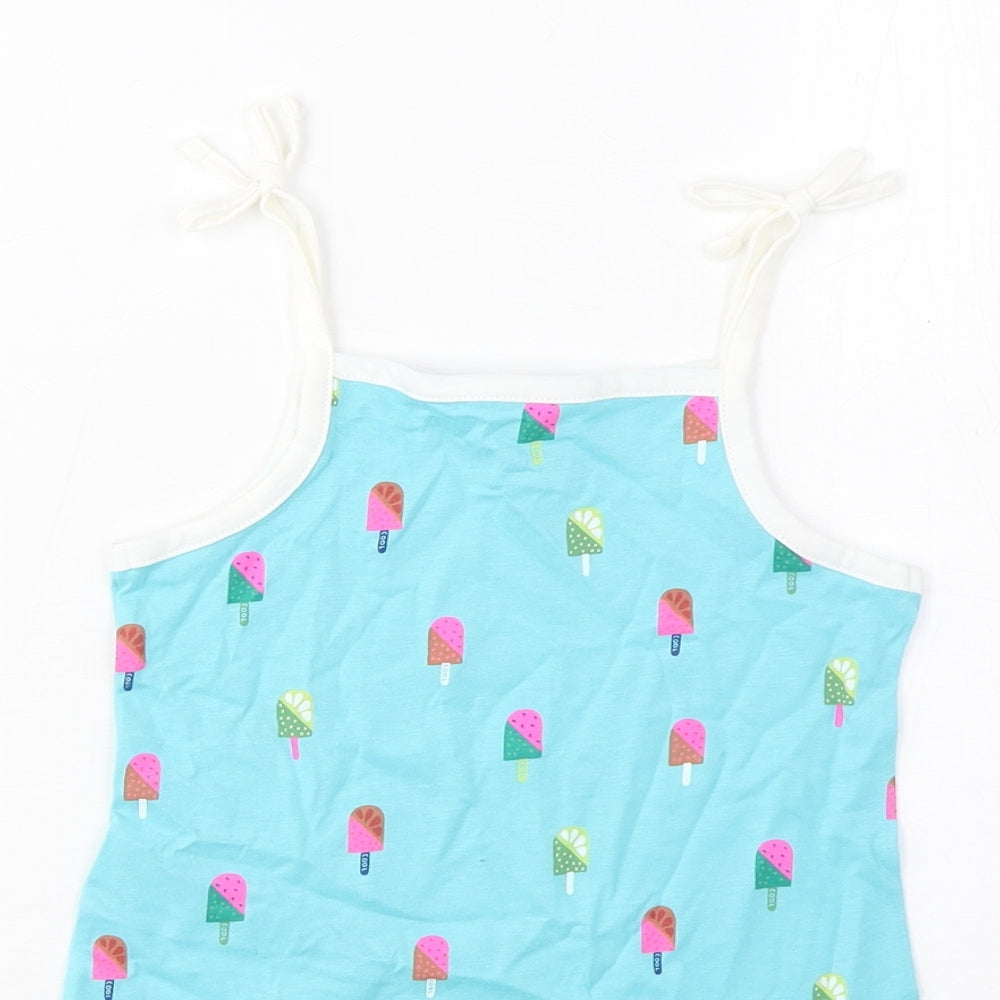 Marks and Spencer Girls Blue Geometric Cotton Cropped Tank Size 2-3 Years Square Neck Pullover - Ice Lolly Print
