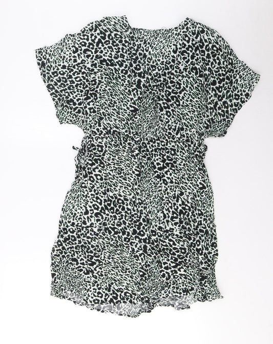 Marks and Spencer Womens Green Geometric Viscose A-Line Size 12 V-Neck Pullover - Elasticated Waist