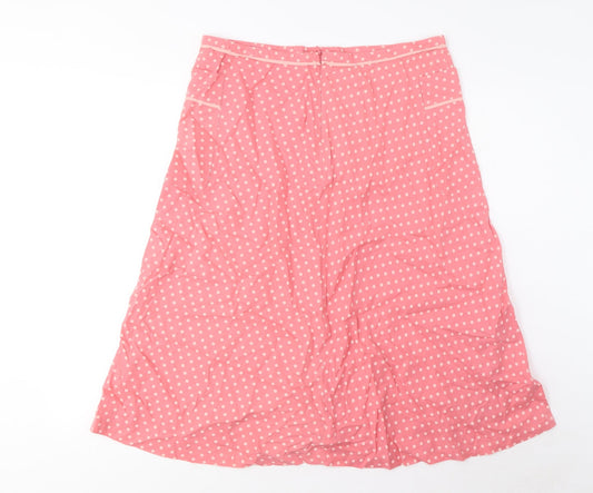Great Plains Womens Pink Polka Dot Cotton A-Line Skirt Size 14 Zip - Pockets