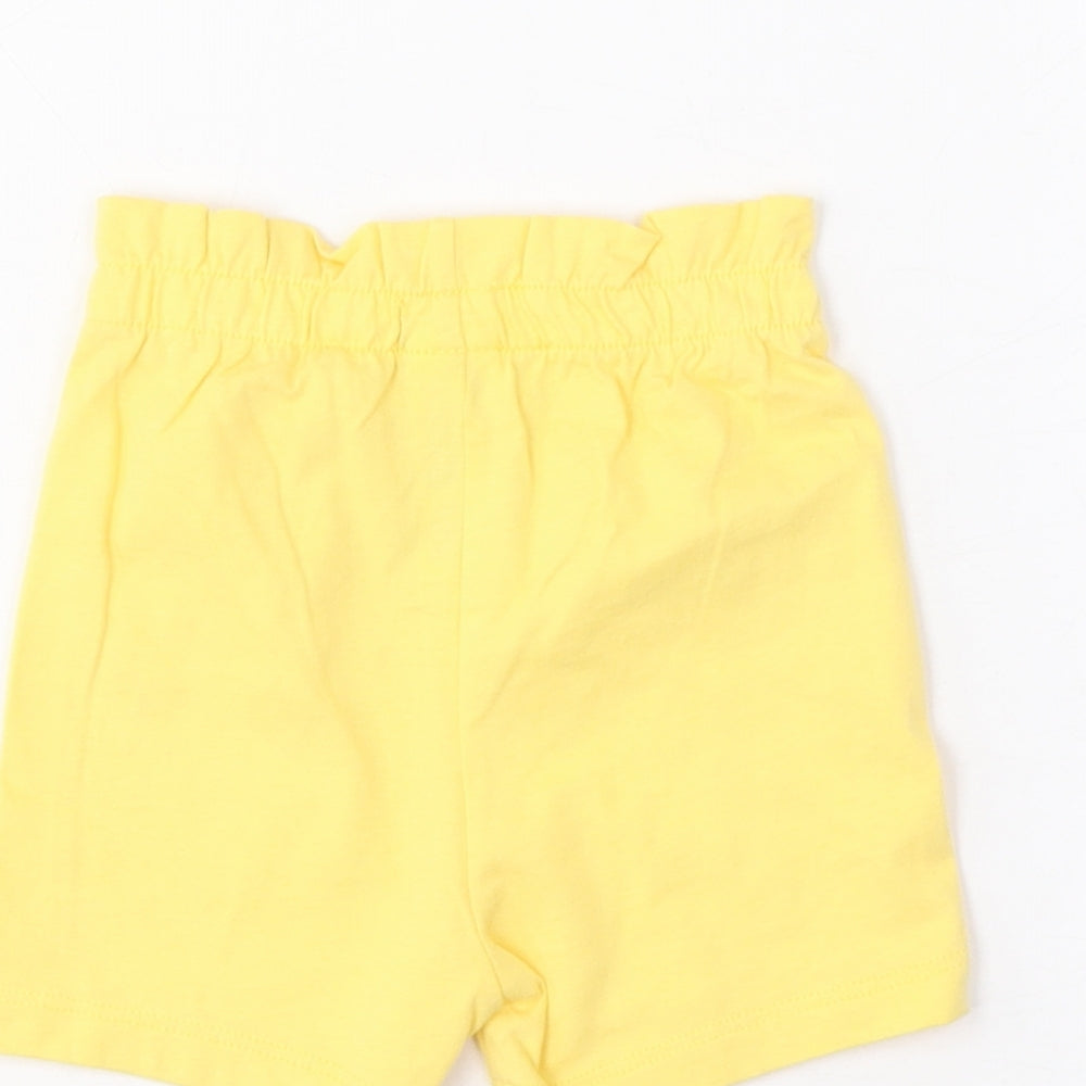 Marks and Spencer Girls Yellow Cotton Cropped Trousers Size 6-9 Months Pullover - Lemon