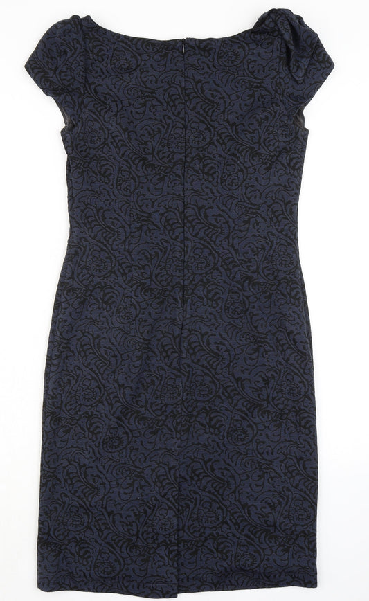 Per Una Womens Blue Acrylic Pencil Dress Size 12 Collared Zip