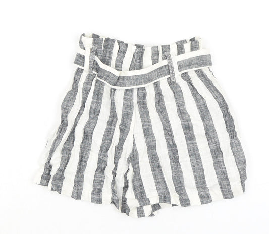 Bershka Womens Black Striped Viscose Paperbag Shorts Size XS L3 in Regular