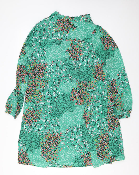 Marks and Spencer Womens Green Floral Polyester A-Line Size 16 V-Neck Pullover
