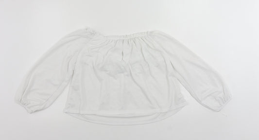 Bershka Womens White Polyester Cropped Blouse Size S Boat Neck