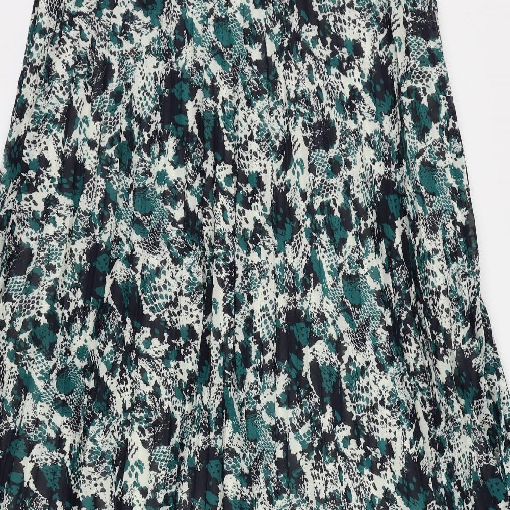 Marks and Spencer Womens Green Animal Print Polyester Pleated Skirt Size 14 - Elastic Waist
