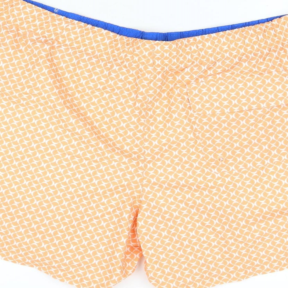 Marks and Spencer Mens Orange Geometric Polyester Bermuda Shorts Size 2XL Regular Drawstring - Swim Shorts