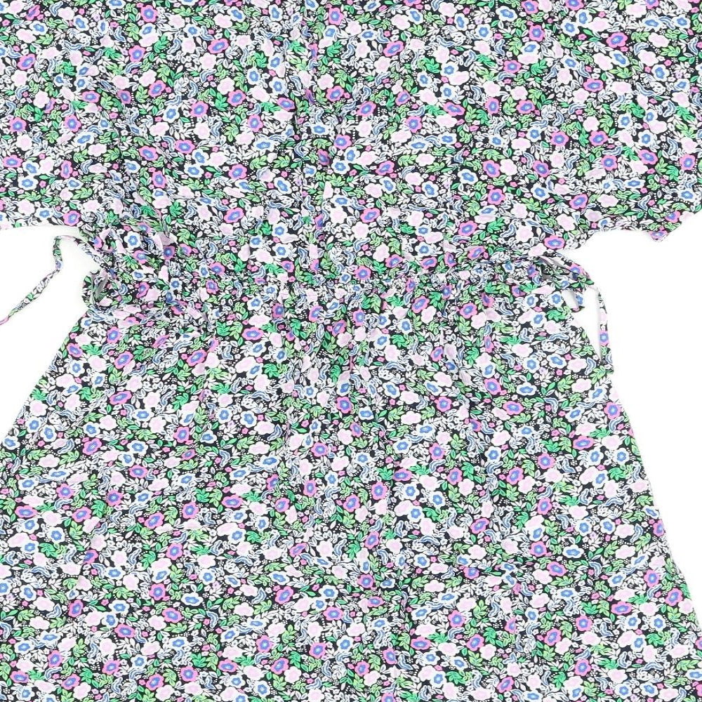 Marks and Spencer Womens Multicoloured Floral Viscose Skater Dress Size 10 V-Neck Pullover