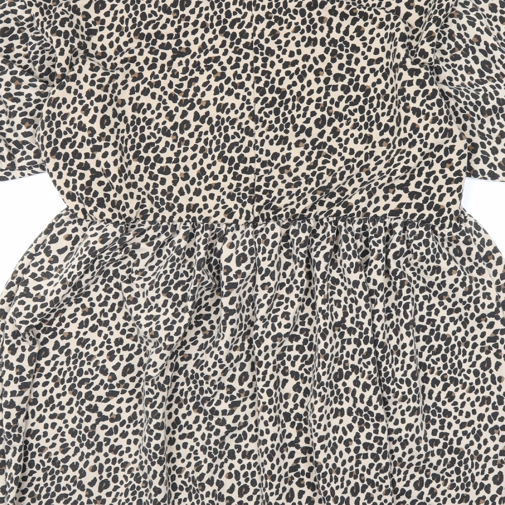 Boohoo Womens Beige Animal Print Polyester A-Line Size 18 V-Neck Pullover