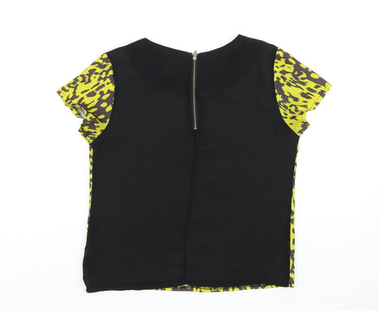 Womens UK Size 8 Hearts & Bows Yellow Basic T-Shirt