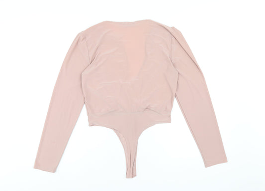 Boohoo Womens Pink Polyester Bodysuit One-Piece Size 14 Pullover