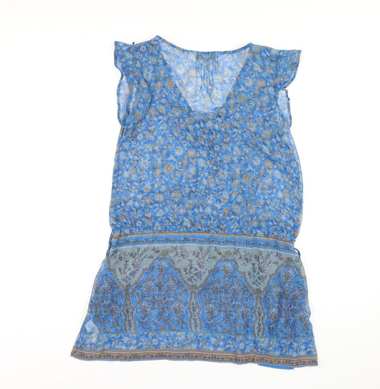 NEXT Womens Blue Geometric Polyester A-Line Size 6 V-Neck Pullover