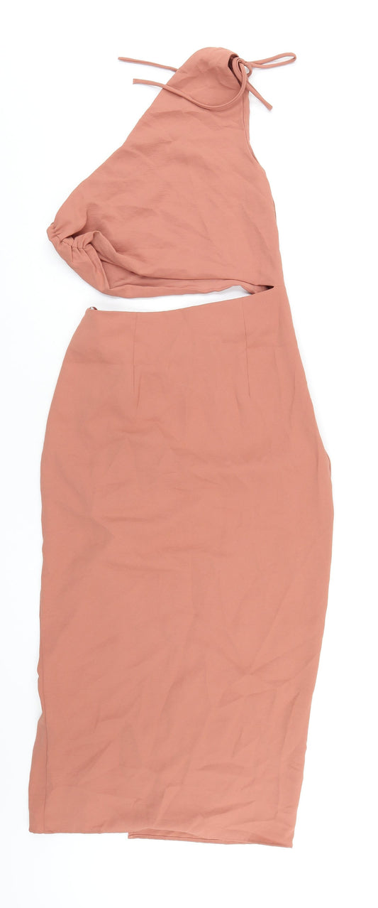 Zara Womens Brown Polyester Bodycon Size S One Shoulder Zip
