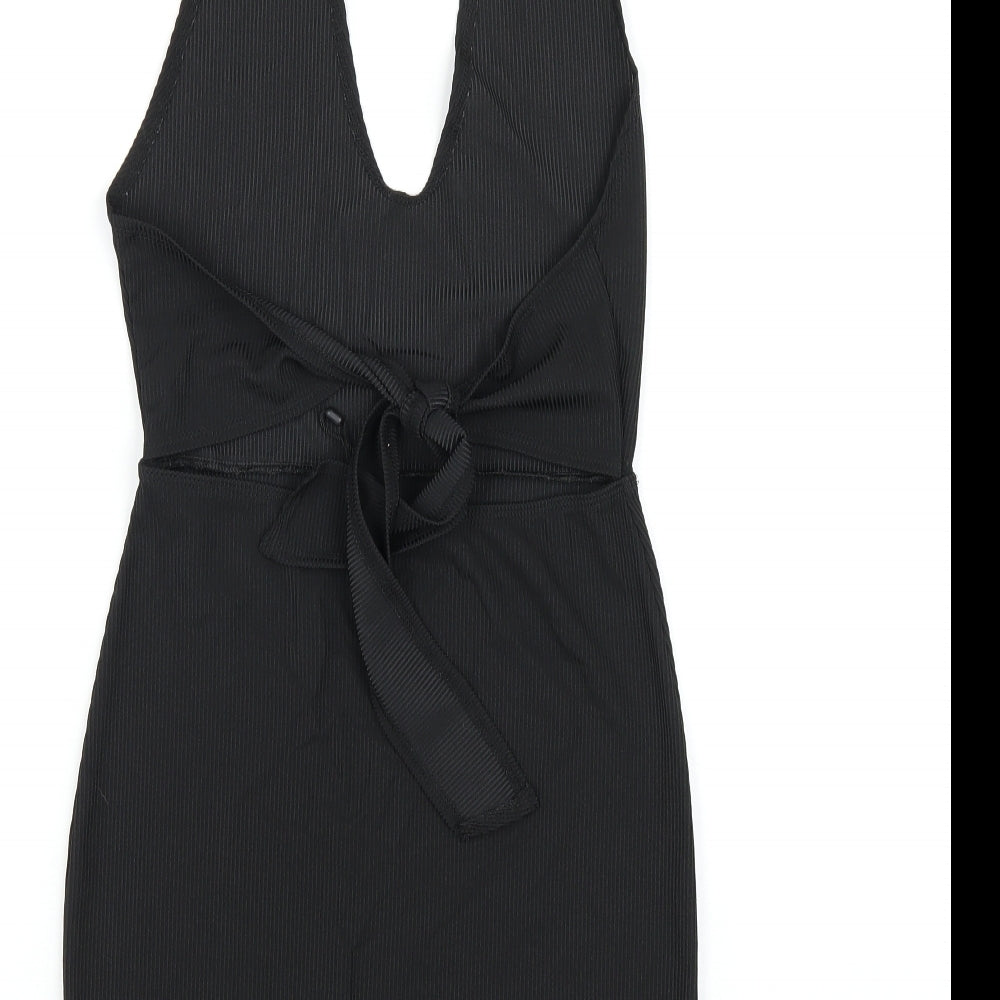 PRETTYLITTLETHING Womens Black Polyester Bodycon Size 8 Halter Pullover