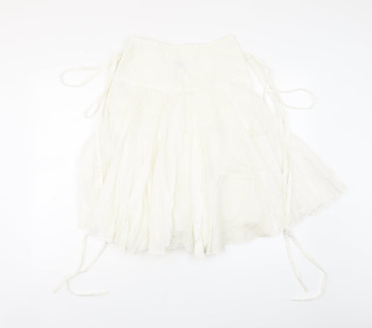 Miss Selfridge Womens White Cotton Swing Skirt Size 6 Zip - Tie Detail