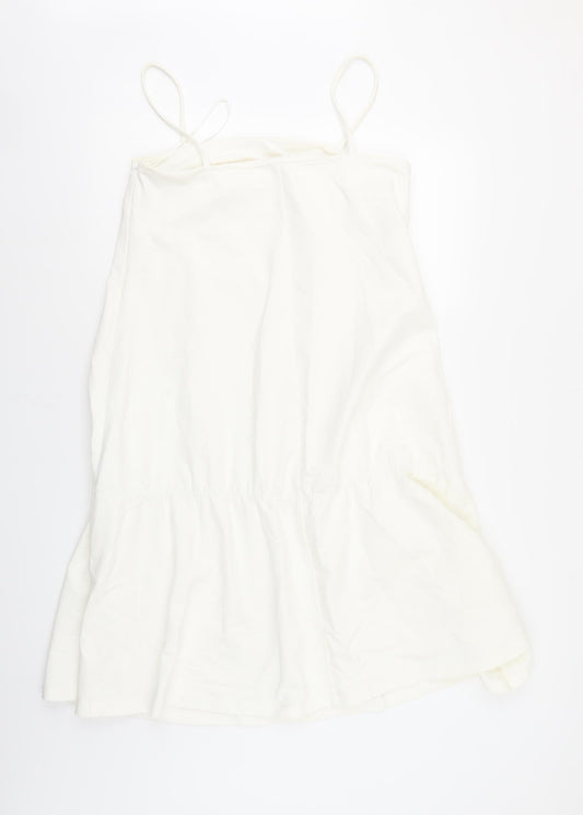 H&M Womens White Cotton Tank Dress Size 10 Square Neck Pullover