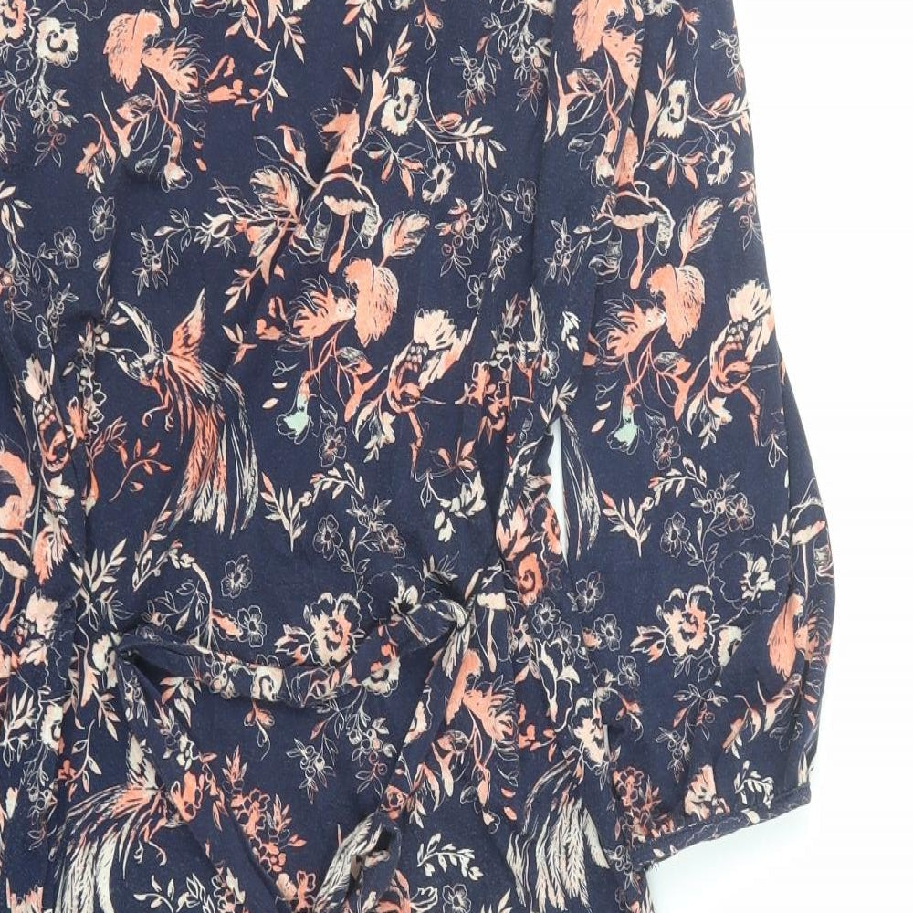 Monsoon Womens Blue Herringbone Viscose A-Line Size 12 Round Neck Pullover