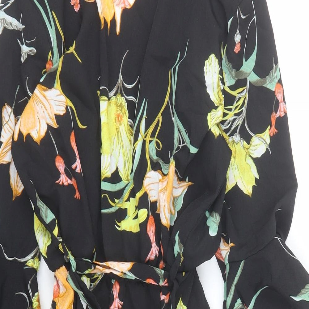 Boohoo Womens Black Floral Polyester Playsuit One-Piece Size 6 Pullover - Belted