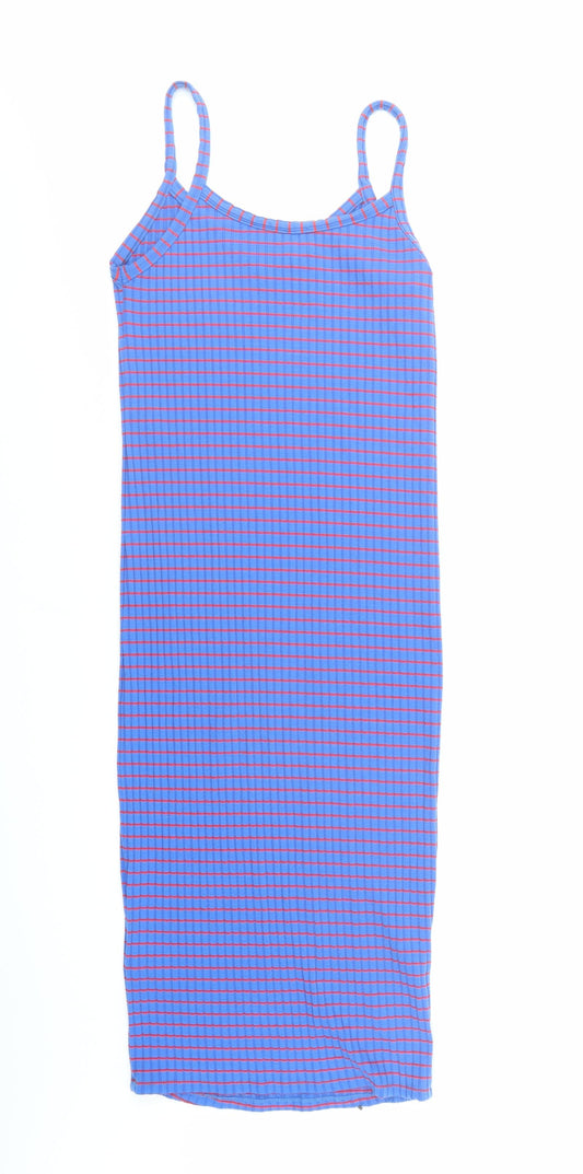 River Island Womens Blue Striped Polyester Tank Dress Size 12 V-Neck Pullover