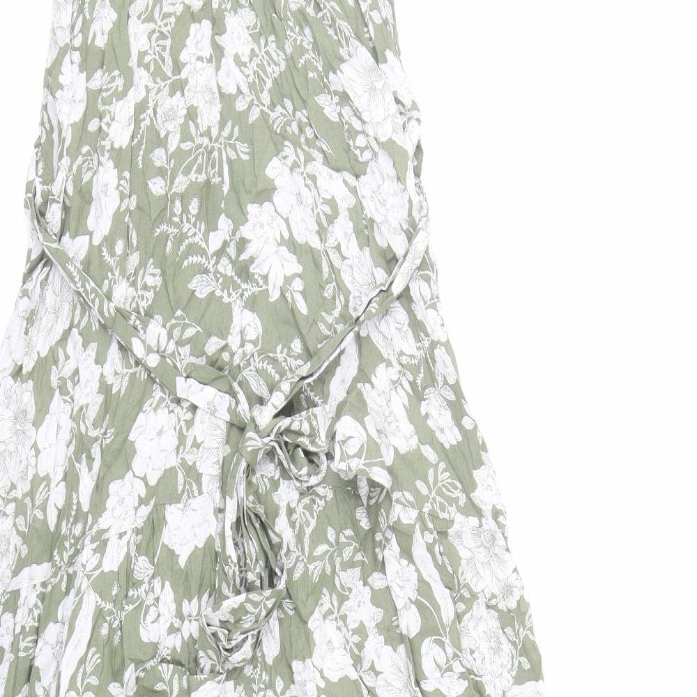 FS Collection Womens Green Floral Polyester Trapeze & Swing Size XS Mock Neck Button - Belted