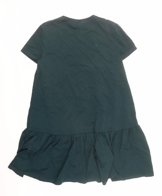 Zara Womens Green Polyester T-Shirt Dress Size S Round Neck Pullover