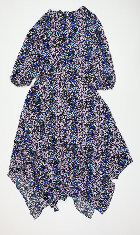 Marks and Spencer Womens Multicoloured Animal Print Viscose A-Line Size 8 Round Neck Button