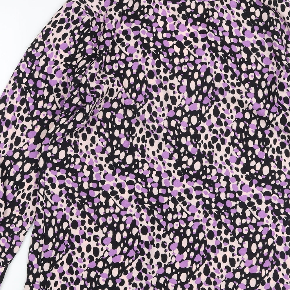 Marks and Spencer Womens Purple Animal Print Viscose Basic Blouse Size 6 V-Neck