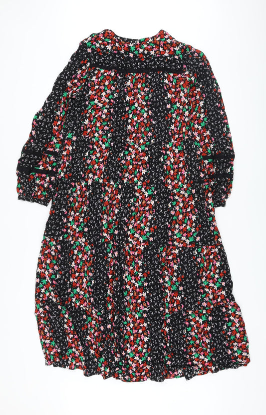 Marks and Spencer Womens Multicoloured Floral Viscose A-Line Size 8 Round Neck Button