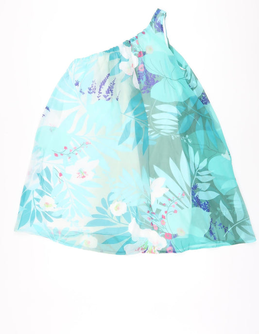 Be Beau Womens Blue Floral Polyester Basic Blouse Size 10 One Shoulder