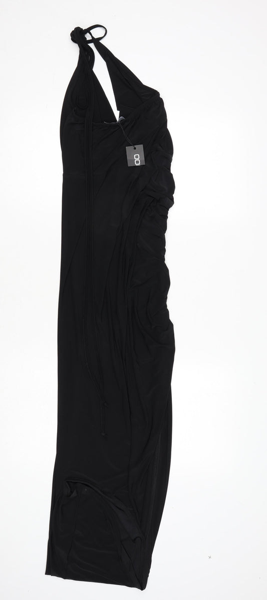 Boohoo Womens Black Polyester Maxi Size 6 Halter Tie - Ruched Side
